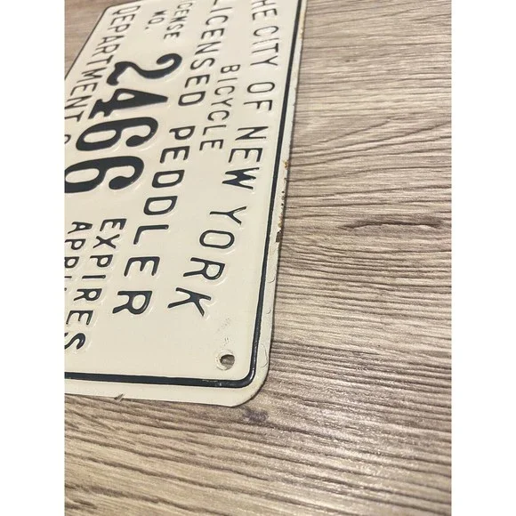 Vintage 1967 New York City Push Cart Licensed Peddler License Plate White Black